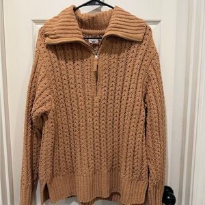 Aerie Women's Tan Half-Zip Sweater
